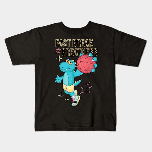 Dino The Basketball Player Kids T-Shirt by fluff.merch